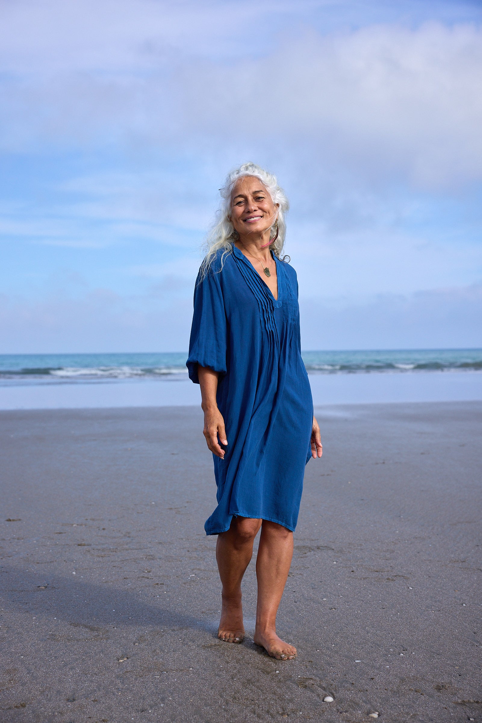 Atta Shirt in deep Indigo Pure, plant-dyed organic French batiste cotton, designed in New Zealand and made in Bali