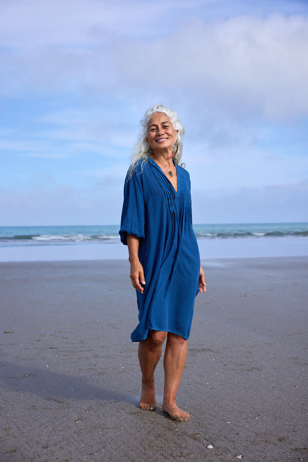 Atta Shirt in deep Indigo Pure, plant-dyed organic French batiste cotton, designed in New Zealand and made in Bali