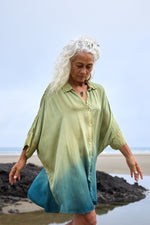 Chico Sheen shirt in teal dip, organic French batiste cotton with satin sheen, handmade in Bali