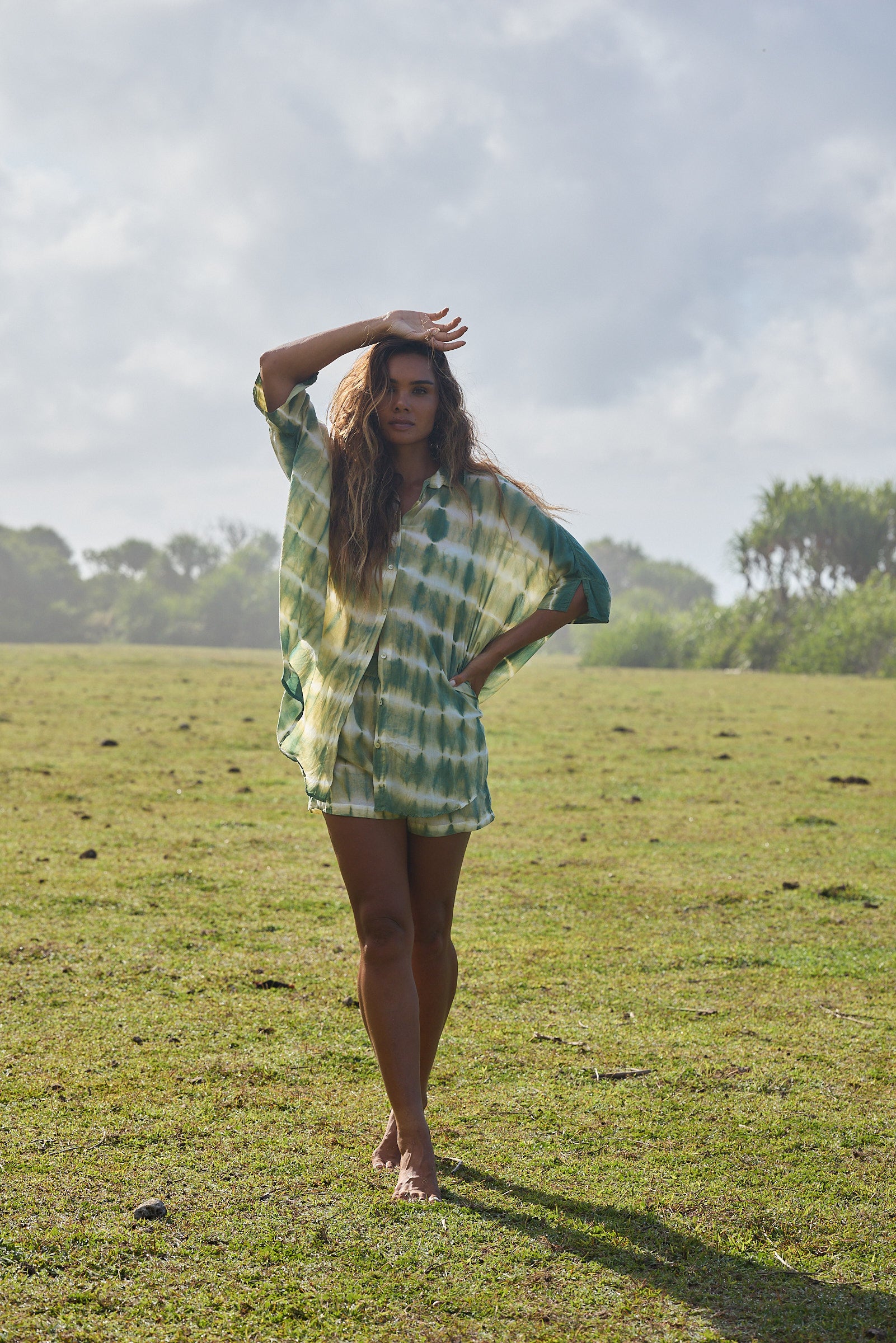 Chico Shirt in Forest Tie Dye, plant-dyed organic cotton summer shirt by Sassa Moon